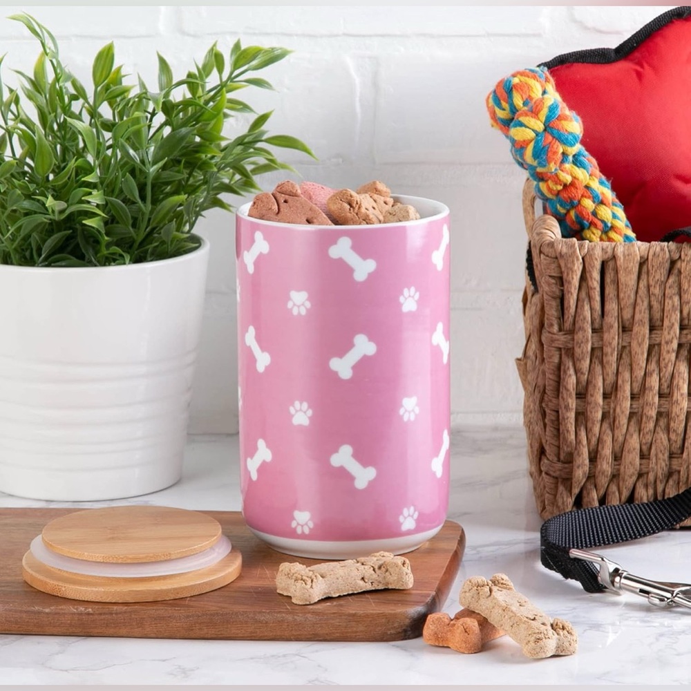 Bone Dry  Rose Paw & Bone Pink Ceramic Treat Jar Canister Brand New Fast Ship